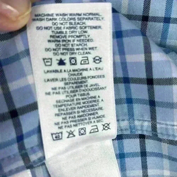 Lands End Shirt Blue Men’s Large Plaid Twill 100% Cotton Crisp - Picture 5 of 6